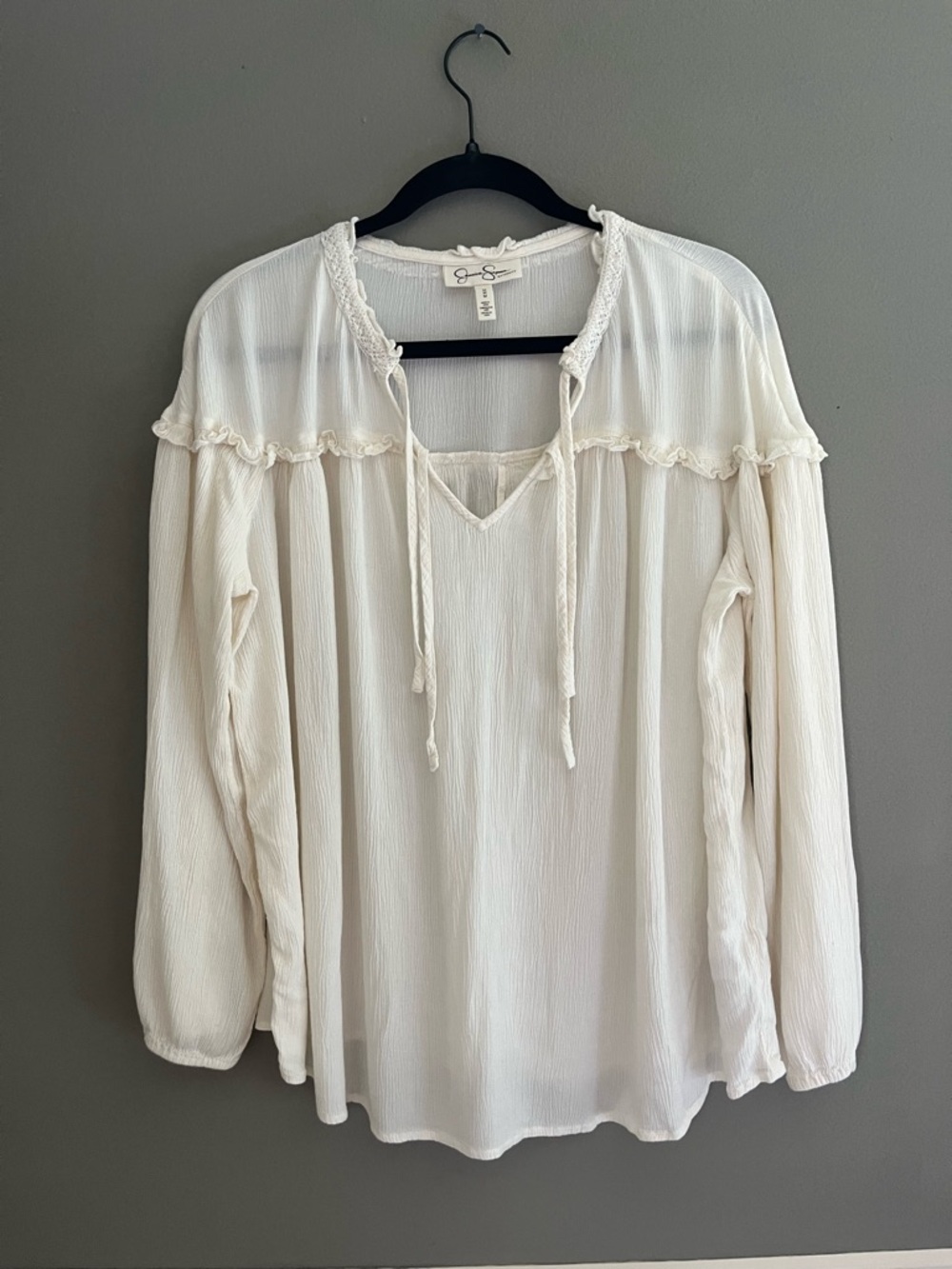 Jessica Simpson Maternity Cream Peasant Blouse Tie Ruffle Elasticized Cuffs